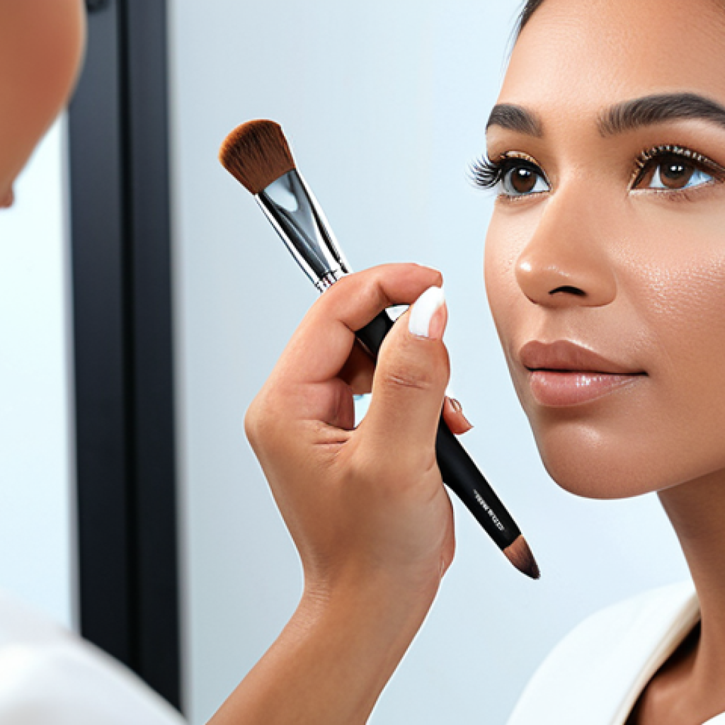 **

"A professional makeup artist applying foundation to a client in a well-lit studio, demonstrating perfect skin tone matching and flawless coverage. The client is fully clothed in modest attire. Background features professional makeup tools and a clean, modern aesthetic. Focus on detailed skin texture and natural lighting. Safe for work, appropriate content, fully clothed, professional, perfect anatomy, correct proportions, natural pose, well-formed hands, proper finger count, natural body proportions, high quality."

**