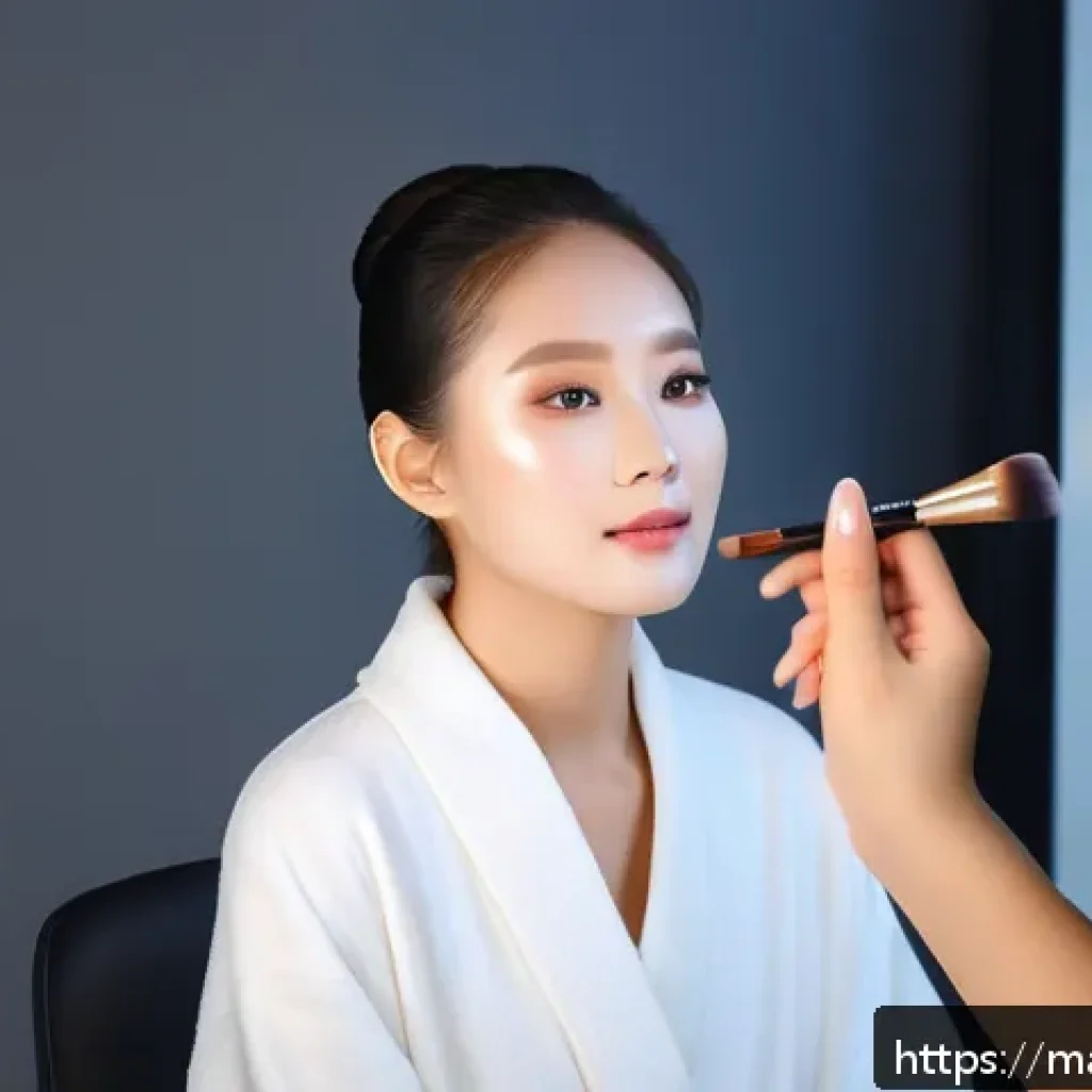 메이크업아티스트 실무에서 필요한 스킬 - A professional makeup artist delicately applying a lightweight foundation with a soft makeup sponge ...